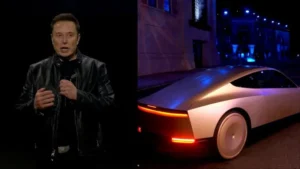 Tesla CEO and X owner Elon Musk (left) and a picture of robotaxi (right). (Photo Reuters)